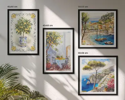Tableau polyptyque vue sur une mer de citronniers en 2 cadres