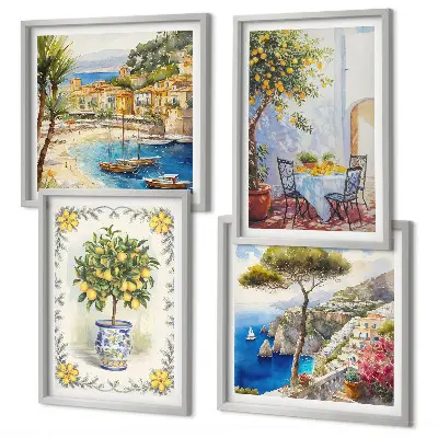 Tableau polyptyque vue sur une mer de citronniers en 2 cadres