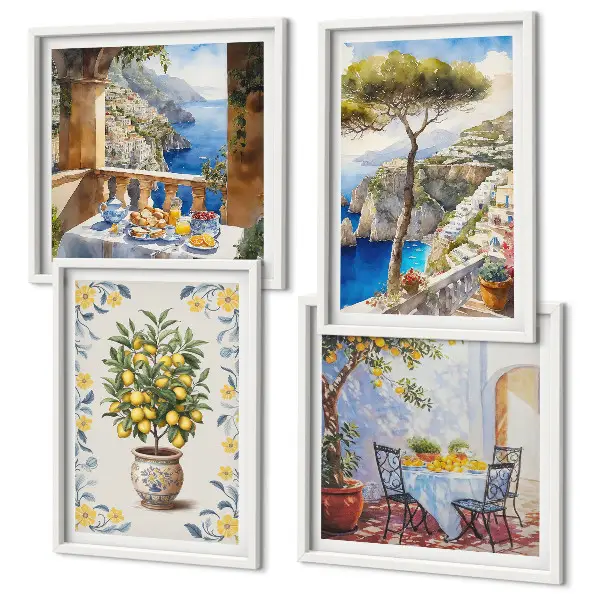 Peinture de citronniers de mer tableau polyptyque de 2 cadres