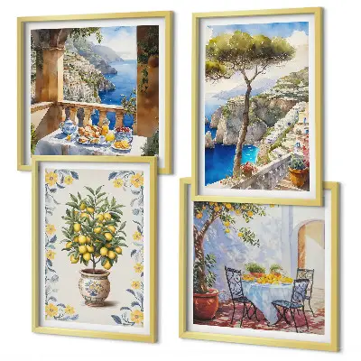 Peinture de citronniers de mer tableau polyptyque de 2 cadres