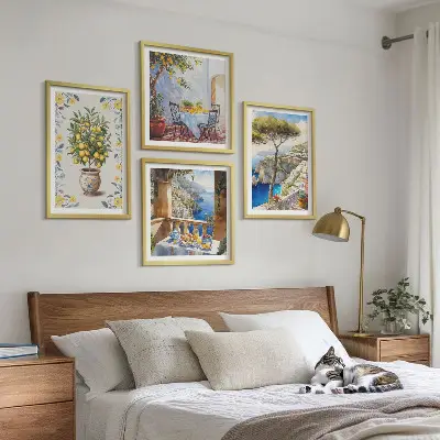 Peinture de citronniers de mer tableau polyptyque de 2 cadres