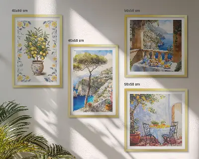 Peinture de citronniers de mer tableau polyptyque de 2 cadres