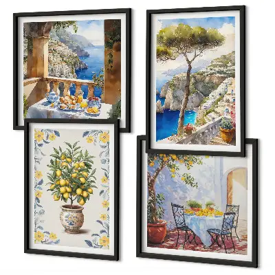 Peinture de citronniers de mer tableau polyptyque de 2 cadres