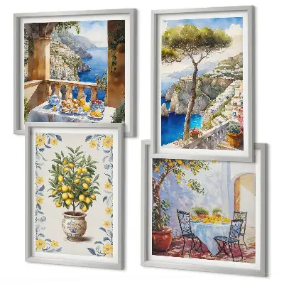Peinture de citronniers de mer tableau polyptyque de 2 cadres