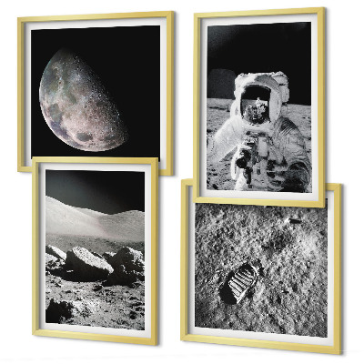 Ensemble de 4 tableaux Empreinte d'astronaute lunaire