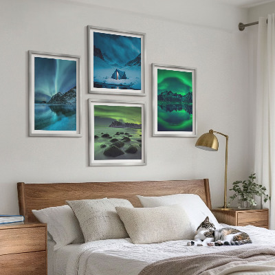 Ensemble de 4 tableaux Paysage d'hiver avec aurores boréales