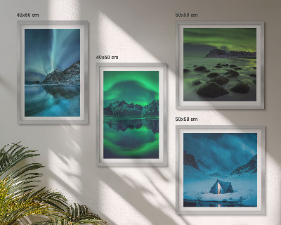 Ensemble de 4 tableaux Paysage d'hiver avec aurores boréales