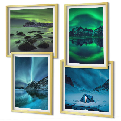Ensemble de 4 tableaux Paysage d'hiver avec aurores boréales