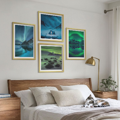 Ensemble de 4 tableaux Paysage d'hiver avec aurores boréales