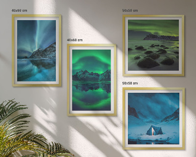 Ensemble de 4 tableaux Paysage d'hiver avec aurores boréales