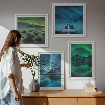 Ensemble de 4 tableaux Paysage d'hiver avec aurores boréales