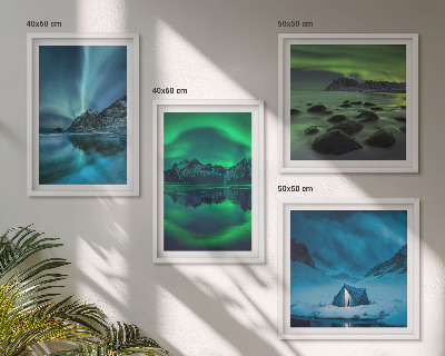 Ensemble de 4 tableaux Paysage d'hiver avec aurores boréales
