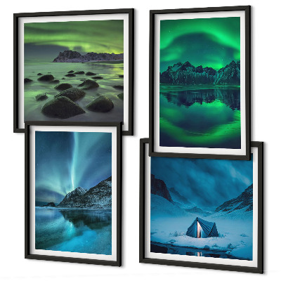 Ensemble de 4 tableaux Paysage d'hiver avec aurores boréales