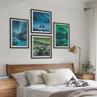 Ensemble de 4 tableaux Paysage d'hiver avec aurores boréales