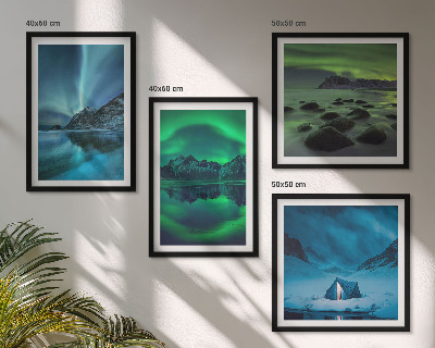 Ensemble de 4 tableaux Paysage d'hiver avec aurores boréales