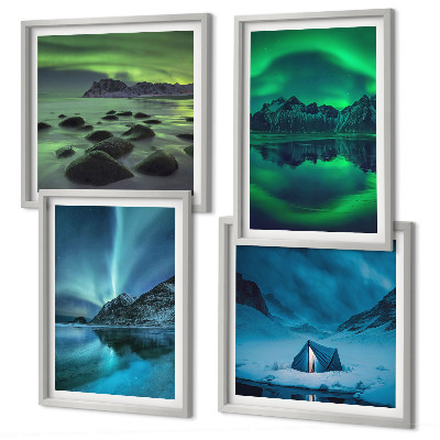 Ensemble de 4 tableaux Paysage d'hiver avec aurores boréales
