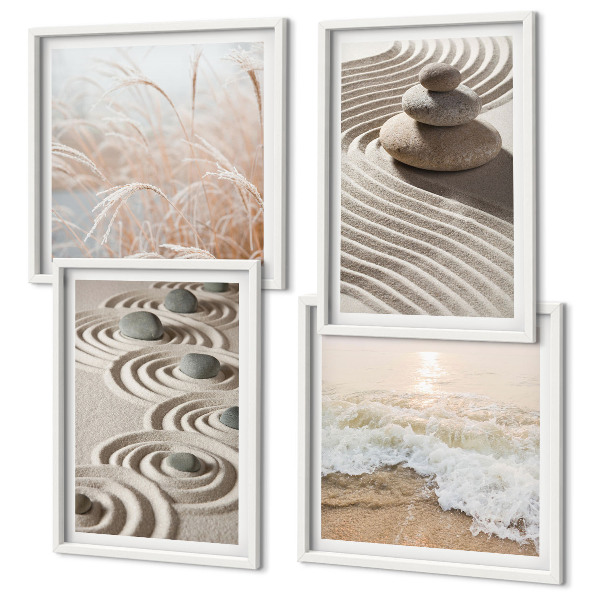 Polyptyque z cadres Vagues sable eau pierres plage