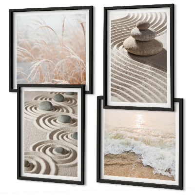 Polyptyque z cadres Vagues sable eau pierres plage