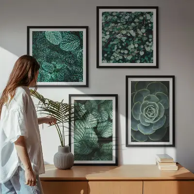 Ensemble de 4 tableaux représentant des feuilles succulentes vertes