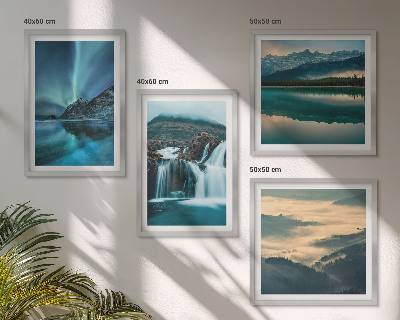 Ensemble de 4 tableaux Paysages d'hiver, cascades, aurores boréales