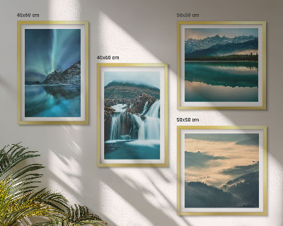 Ensemble de 4 tableaux Paysages d'hiver, cascades, aurores boréales