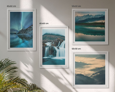 Ensemble de 4 tableaux Paysages d'hiver, cascades, aurores boréales