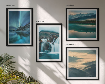 Ensemble de 4 tableaux Paysages d'hiver, cascades, aurores boréales