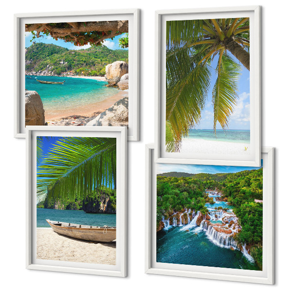 Mur de tableaux Plage, bateau, cascades, palmiers