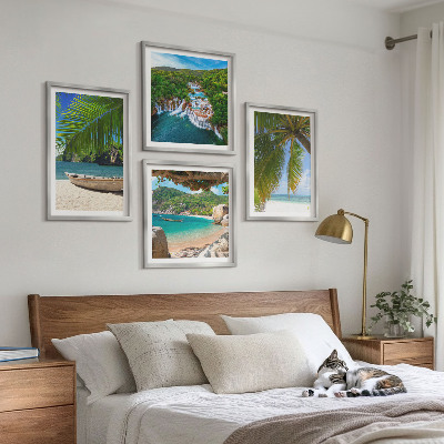 Mur de tableaux Plage, bateau, cascades, palmiers