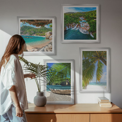Mur de tableaux Plage, bateau, cascades, palmiers