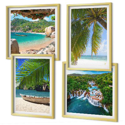 Mur de tableaux Plage, bateau, cascades, palmiers