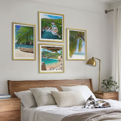 Mur de tableaux Plage, bateau, cascades, palmiers
