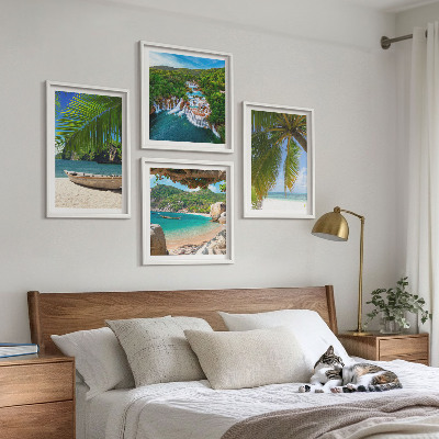 Mur de tableaux Plage, bateau, cascades, palmiers
