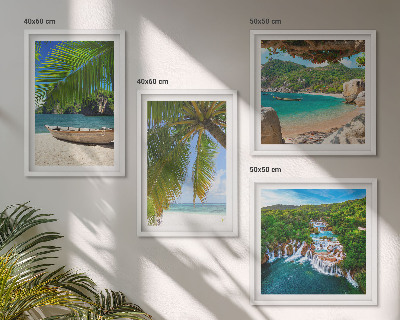 Mur de tableaux Plage, bateau, cascades, palmiers