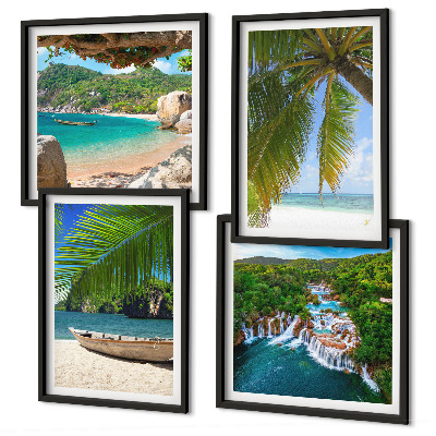 Mur de tableaux Plage, bateau, cascades, palmiers