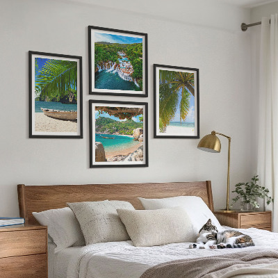Mur de tableaux Plage, bateau, cascades, palmiers