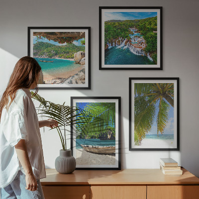 Mur de tableaux Plage, bateau, cascades, palmiers