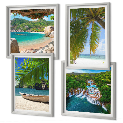 Mur de tableaux Plage, bateau, cascades, palmiers