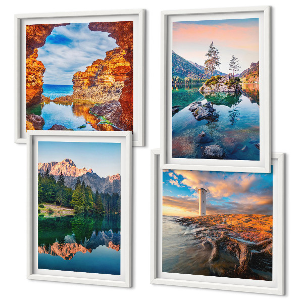 Mur de tableaux Reflet des rochers dans les lacs de montagne
