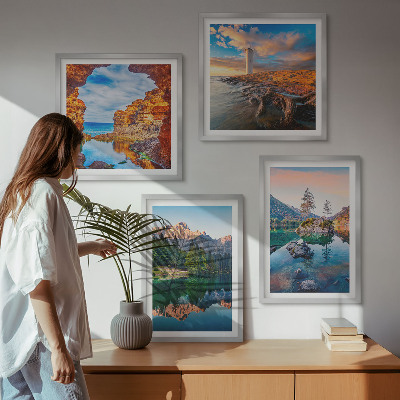 Mur de tableaux Reflet des rochers dans les lacs de montagne