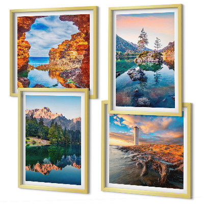 Mur de tableaux Reflet des rochers dans les lacs de montagne