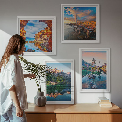 Mur de tableaux Reflet des rochers dans les lacs de montagne