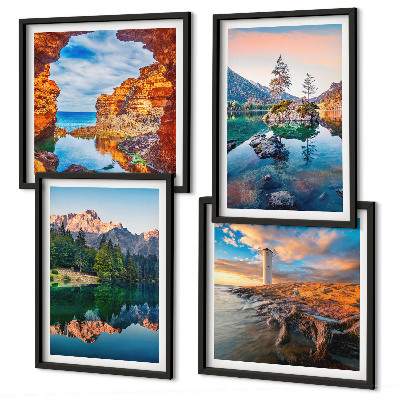 Mur de tableaux Reflet des rochers dans les lacs de montagne