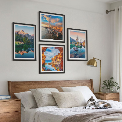 Mur de tableaux Reflet des rochers dans les lacs de montagne