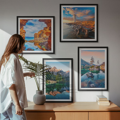 Mur de tableaux Reflet des rochers dans les lacs de montagne