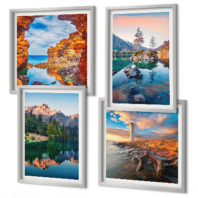 Mur de tableaux Reflet des rochers dans les lacs de montagne
