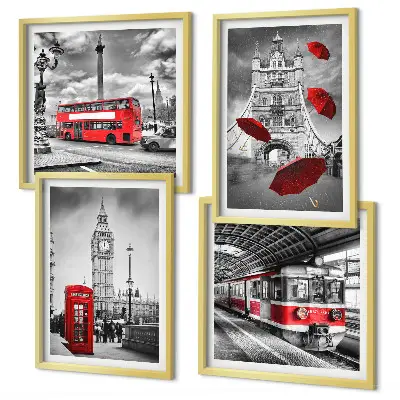 Tableau polyptyque de 2 cadres motifs accents rouges à Londres