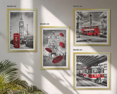 Tableau polyptyque de 2 cadres motifs accents rouges à Londres