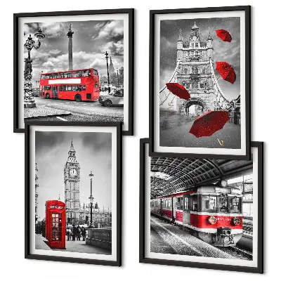 Tableau polyptyque de 2 cadres motifs accents rouges à Londres