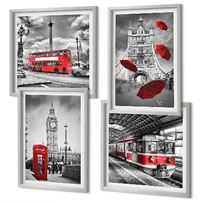 Tableau polyptyque de 2 cadres motifs accents rouges à Londres